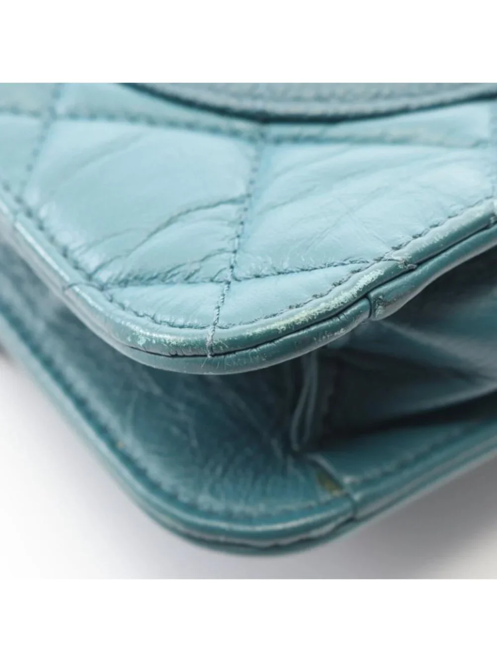 Chanel Shoulder Bag Quilted 2-Way Blue Green Leather